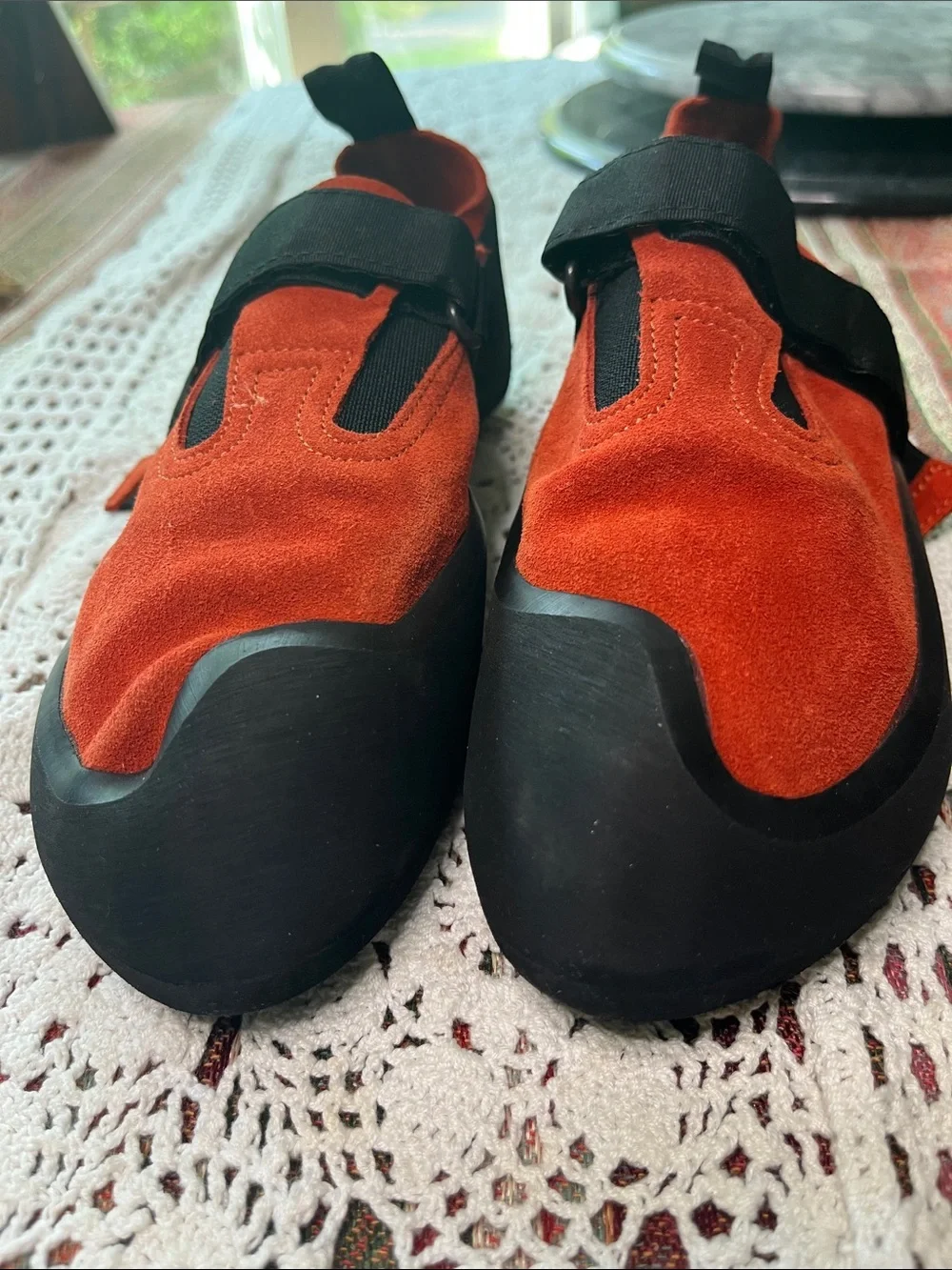 Simond womens Orange-Red Suede Climbing Shoes with Velcro Strap